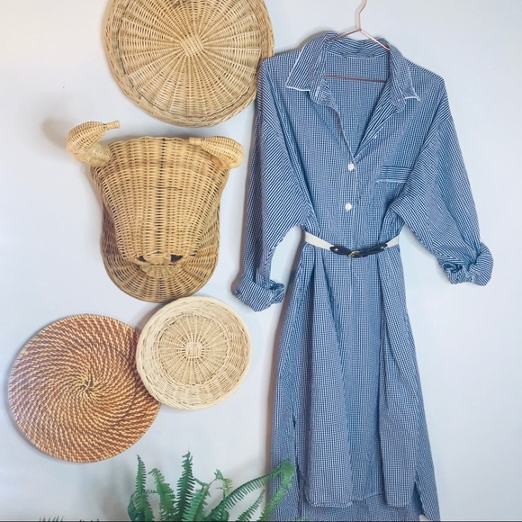 vtg vsco gingham Navy cotton shirt dress - Picture 5 of 6